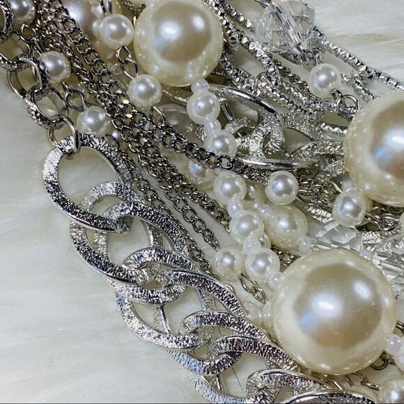 T&J Designs SILVER Pearls & Chains Necklace - Picture 7 of 10